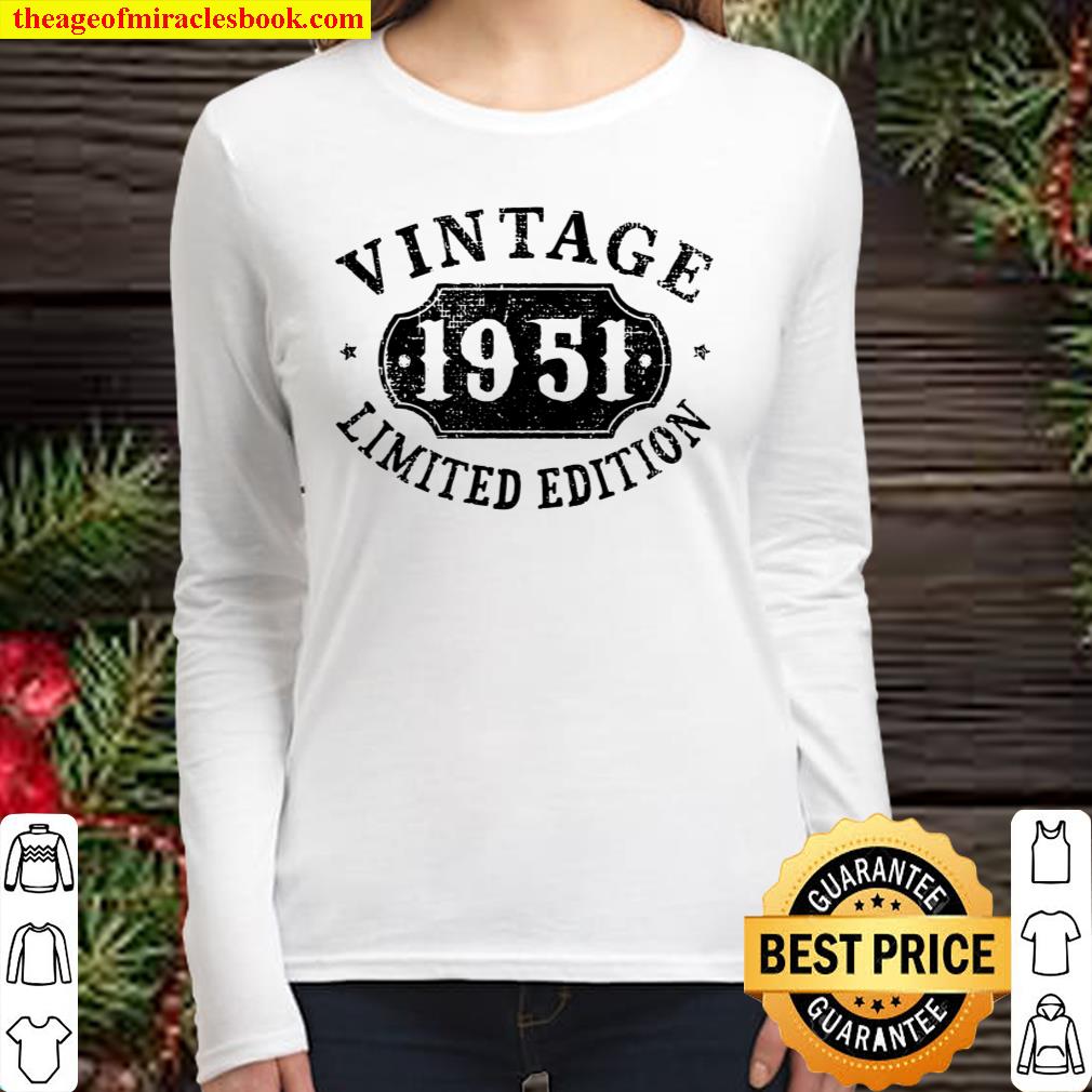 Womens 70 Years Old 70Th Birthday Anniversary Gift Limited 1951 V-Neck Women Long Sleeved