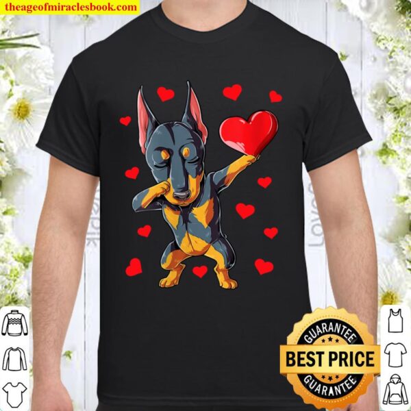 Womens Dabbing Doberman Heart Valentines Day Gifts Men Women Dog Shirt
