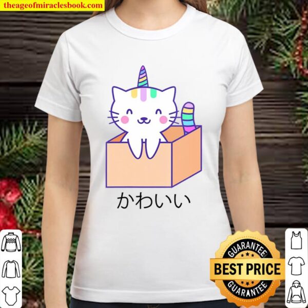 Womens Funny Cat Unicorn Kawaii Cute Japanese Gift V-Neck Classic Women T-Shirt