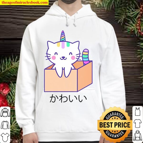 Womens Funny Cat Unicorn Kawaii Cute Japanese Gift V-Neck Hoodie