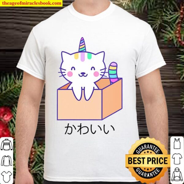 Womens Funny Cat Unicorn Kawaii Cute Japanese Gift V-Neck Shirt