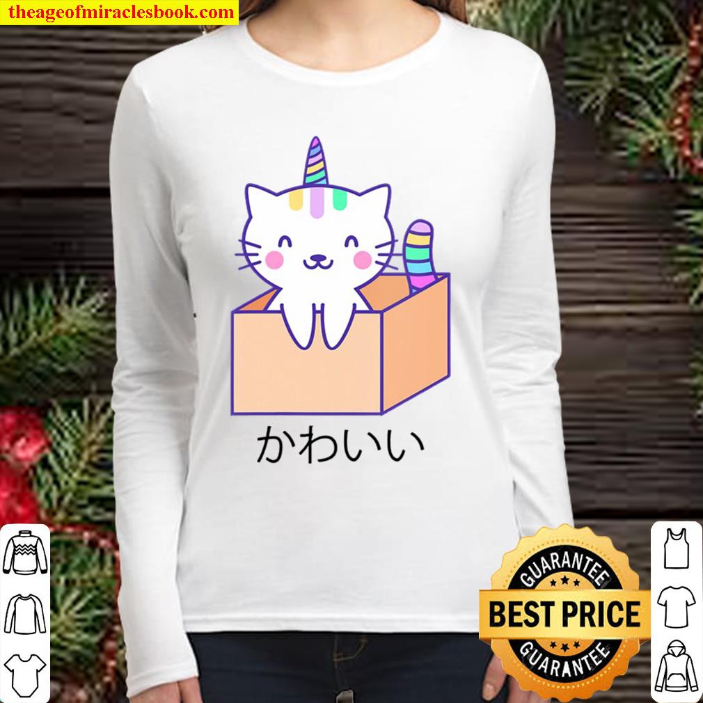 Womens Funny Cat Unicorn Kawaii Cute Japanese Gift V-Neck Women Long Sleeved