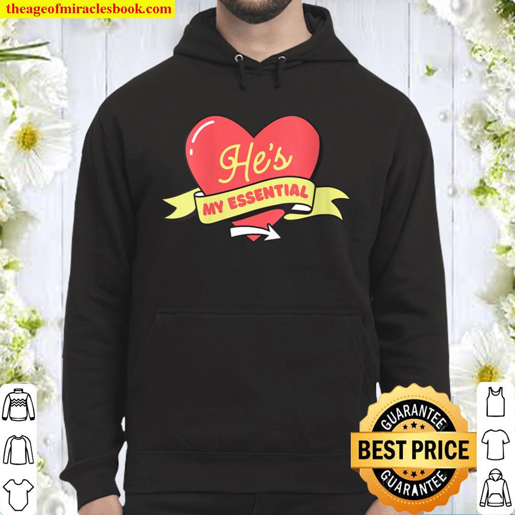 Womens He_s My Essential Heart Valentine Day Gift For Her V-Neck Hoodie