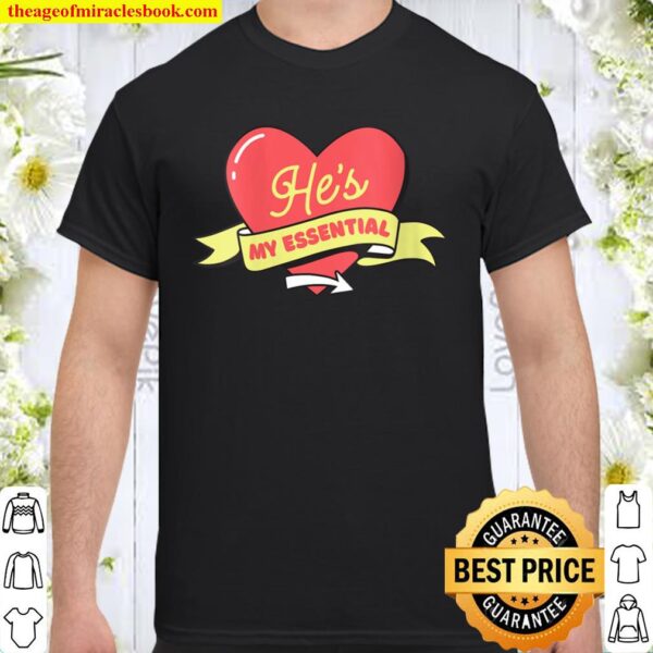 Womens He_s My Essential Heart Valentine Day Gift For Her V-Neck Shirt