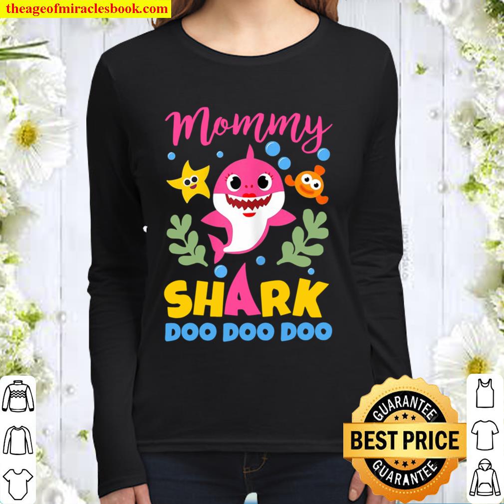 Womens Mommy Shark Gift Cute Baby Shark Family Matching Outfits Women Long Sleeved