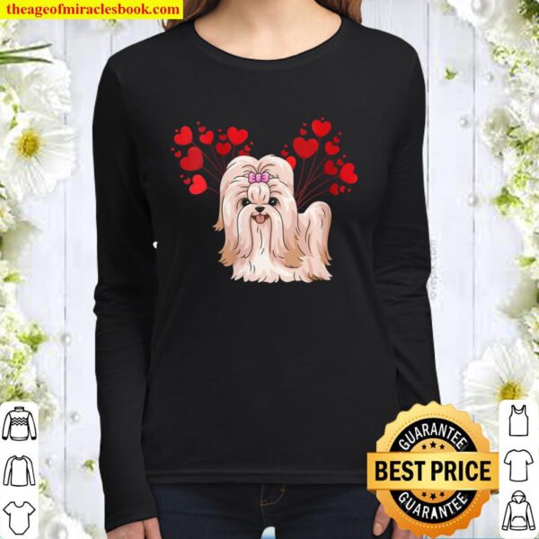 Womens Shih Tzu Valentines Day Shirt Cute Dog Valentine Gift Women Long Sleeved