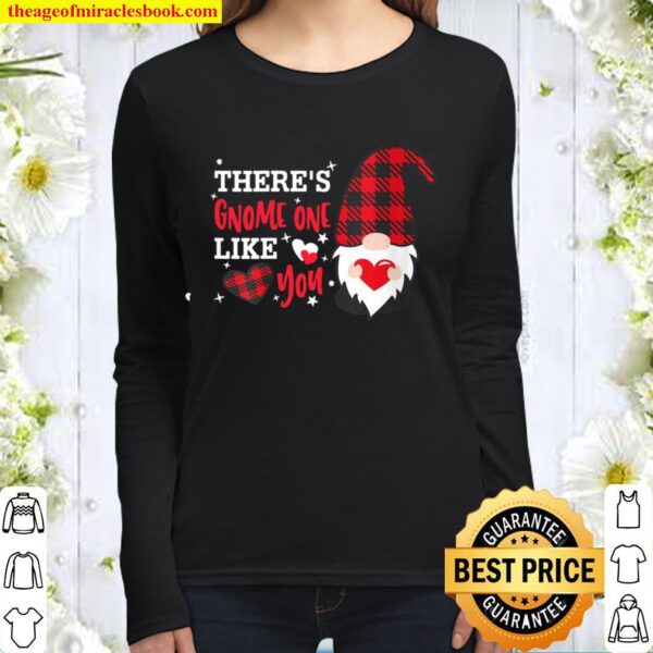 Womens Valentine Gnome There’s Gnome One Like You Plaid Gnome Women Long Sleeved