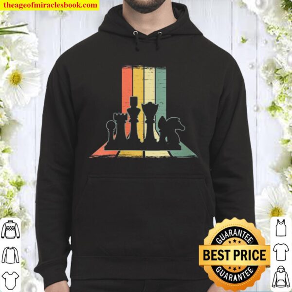 Womens Vintage Chess Player Retro Sunset Design Chess Pieces Hoodie