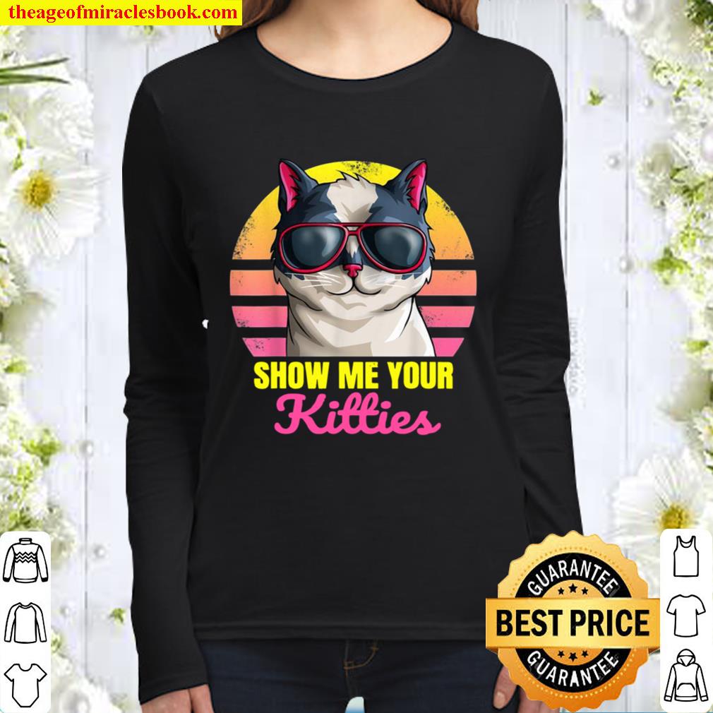 Zeig mir deine Kätzchen Retro Vintage Sunset Kitty Katzen Women Long Sleeved