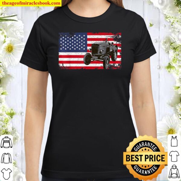 American Flag Farm Tractor Vintage for Patriotic Farmers Classic Women T-Shirt