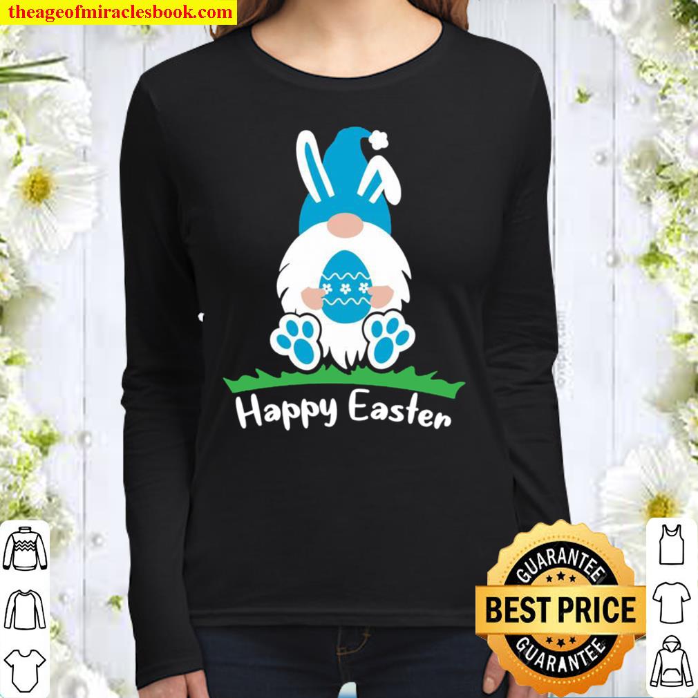 Blue Easter Bunny Gnome Women Long Sleeved