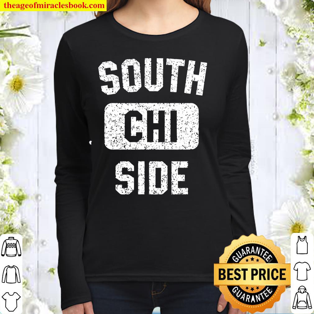 Chicago South Side Gym Style Distressed White Print Women Long Sleeved