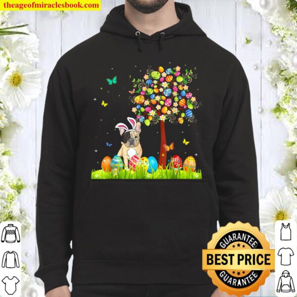 Cute Bunny French Bulldog Easter Eggs Tree Easter Hoodie