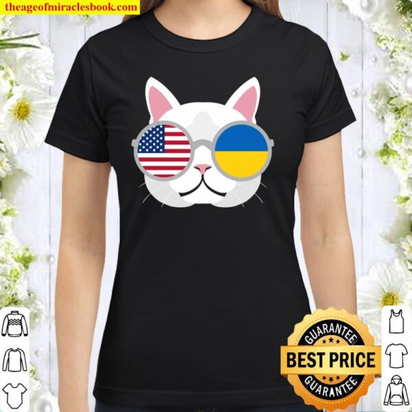 Funny Proud Ukrainian American Cat Ukraine Usa Flag Gift Classic Women T-Shirt