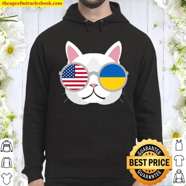 Funny Proud Ukrainian American Cat Ukraine Usa Flag Gift Hoodie