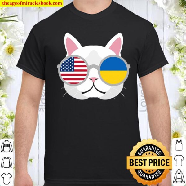 Funny Proud Ukrainian American Cat Ukraine Usa Flag Gift Shirt