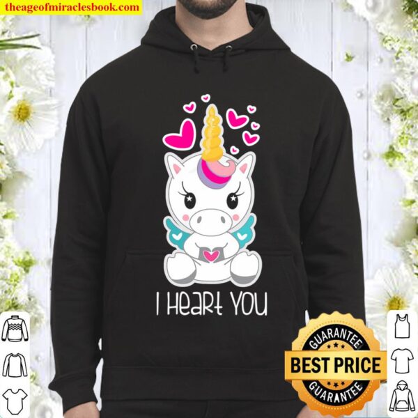 Girls Cute Unicorn I Heart You Shirt Gift For Valentines Day Hoodie