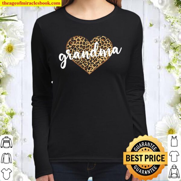 Grandma Leopard Print Heart Cute Gift Women Long Sleeved