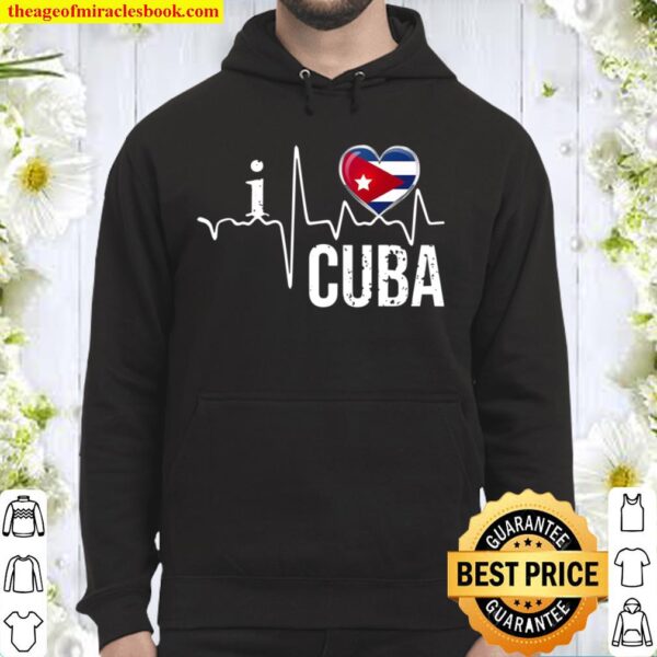 I Love Cuba Heartbeat Flag For Cuban Pride Gift Hoodie