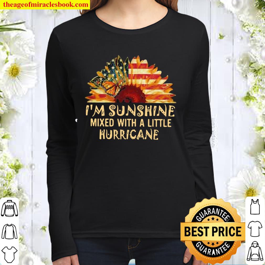 I’m Sunshine Mixed With A Little Hurricane Sunflower American Flag Women Long Sleeved