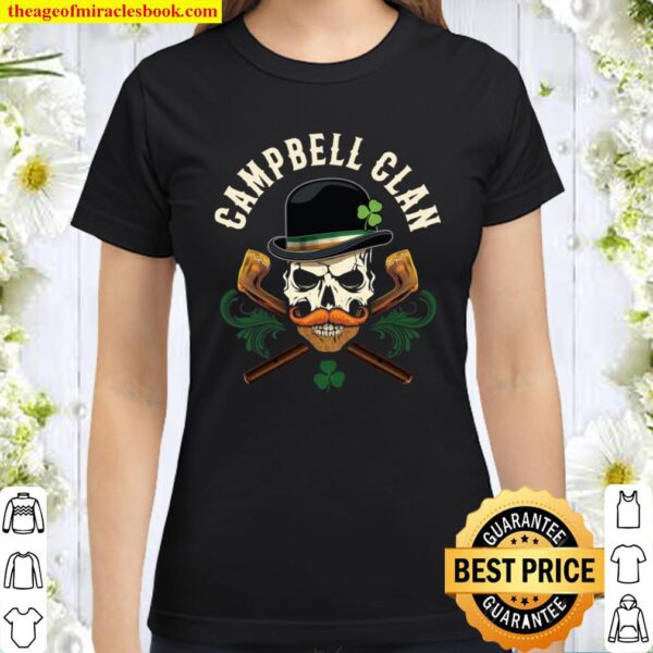 Irish Family Campbell Clan Biker Skull with Shamrock Classic Women T-Shirt