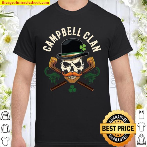 Irish Family Campbell Clan Biker Skull with Shamrock Shirt