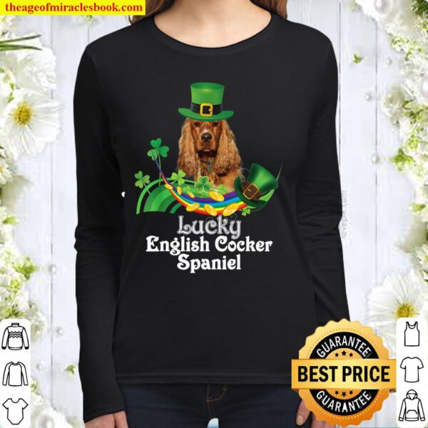 Lucky English Cocker Spaniel Dog Leprechaun St. Patrick Day Women Long Sleeved