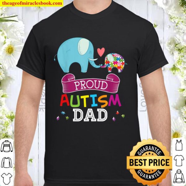 Proud Autism Dad Autistic Day Awareness Rainbow Puzzle Shirt