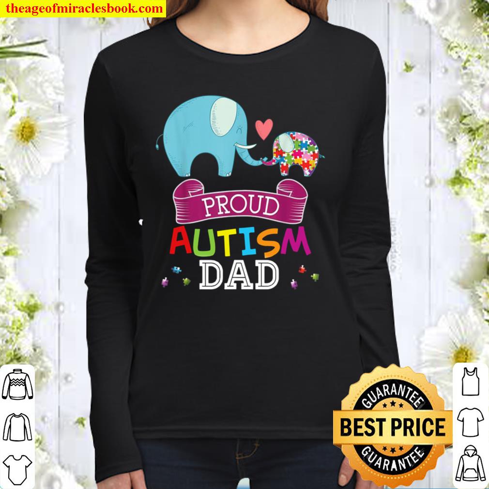 Proud Autism Dad Autistic Day Awareness Rainbow Puzzle Women Long Sleeved