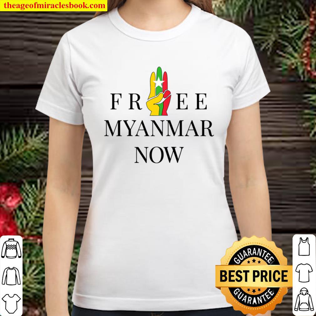 Three Finger Salute Myanmar Flag Save _ Free Myanmar Now! Raglan Baseb Classic Women T-Shirt