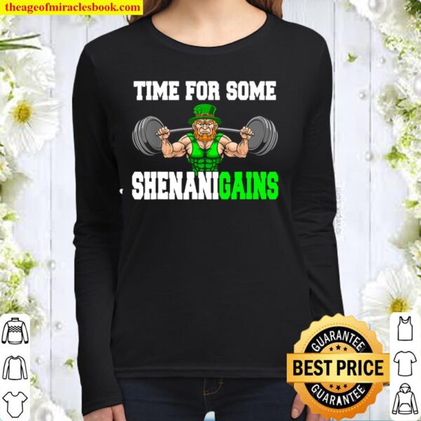 Time For Some Shenanigains Lifting Leprechaun St Patrick Day Women Long Sleeved