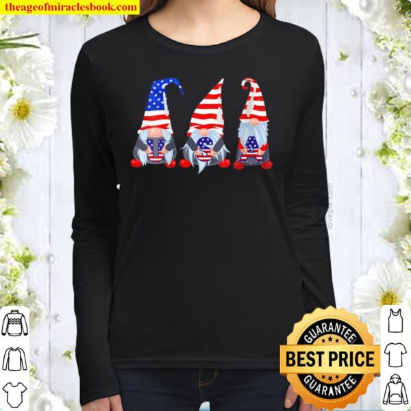 Womens 4th Of July 2021 Gnomes American USA Patriotic Women Long Sleeved
