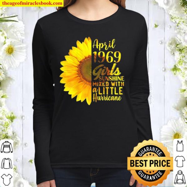 Womens April Girls 1969 Sunflower 52nd Birthday Women Long Sleeved