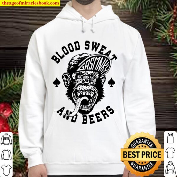 Womens Gas Monkey Garage Blood Sweat And Beers Cool Hat Poster V-Neck Hoodie