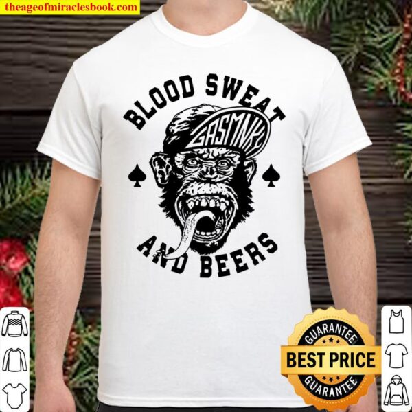 Womens Gas Monkey Garage Blood Sweat And Beers Cool Hat Poster V-Neck Shirt
