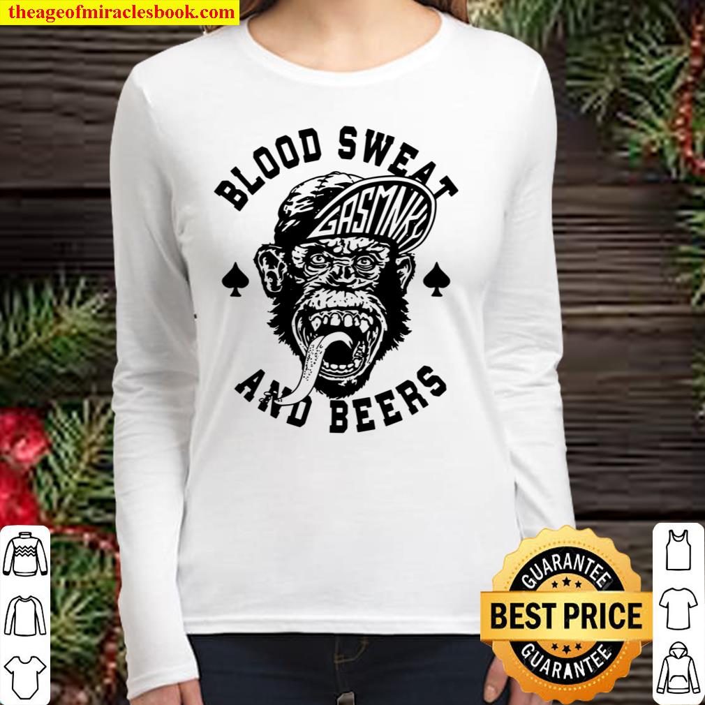 Womens Gas Monkey Garage Blood Sweat And Beers Cool Hat Poster V-Neck Women Long Sleeved