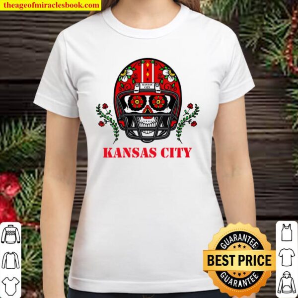 Womens Kansas City Football Helmet Sugar Skull Day Of The Dead V-Neck Classic Women T-Shirt