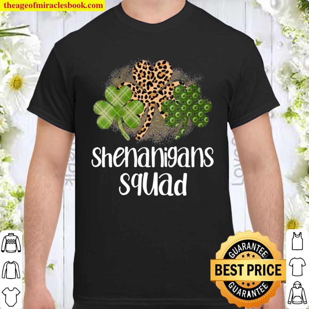Womens Shenanigans Squad St. Patrick’s Day Leopard Print hot Shirt, Hoodie, Long Sleeved, SweatShirt