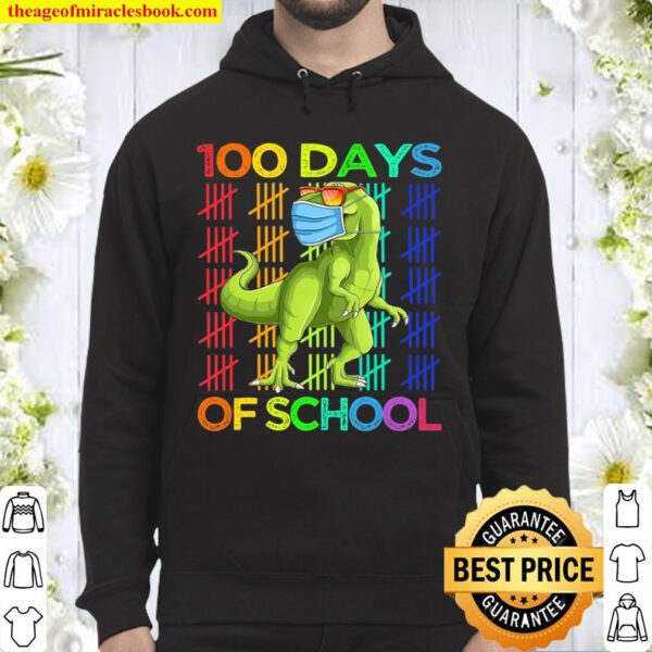 100 Days Of School Dinosaur T-Rex Wearing Mask Smarter Kids Hoodie