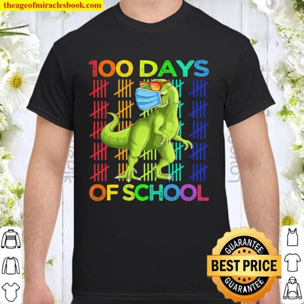 100 Days Of School Dinosaur T-Rex Wearing Mask Smarter Kids Shirt