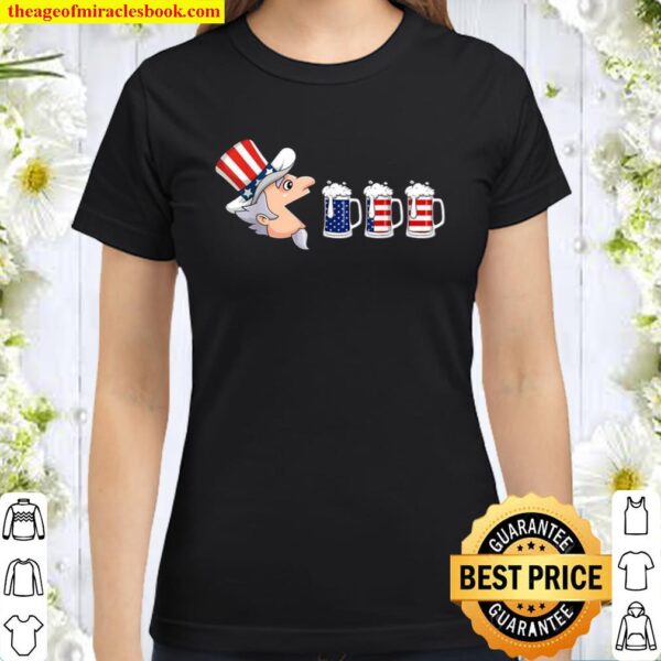 4th Of July Uncle Sam American Flag Beer Drinking Classic Women T-Shirt