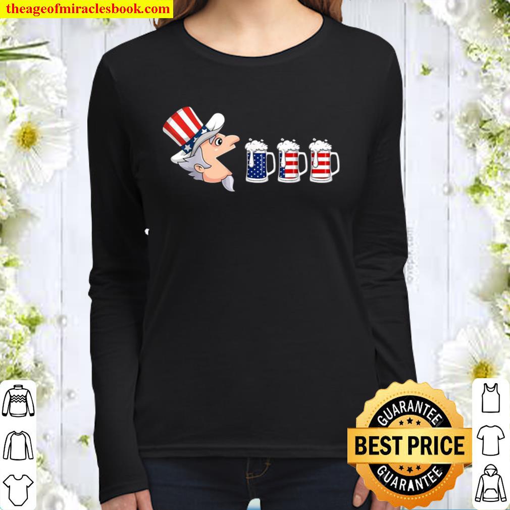 4th Of July Uncle Sam American Flag Beer Drinking Women Long Sleeved