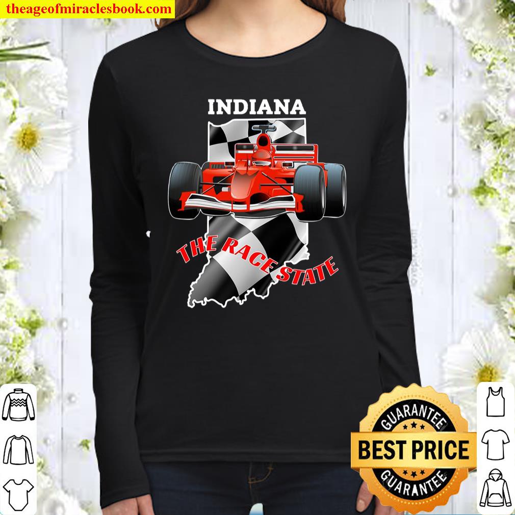 500 Indianapolis Indiana The Race State Checkered Flag Women Long Sleeved
