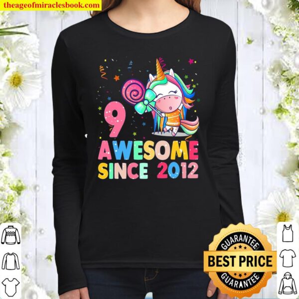 9 Years Old 9Th Birthday Unicorn Girl Awesome Since 2012 Ver2 Women Long Sleeved