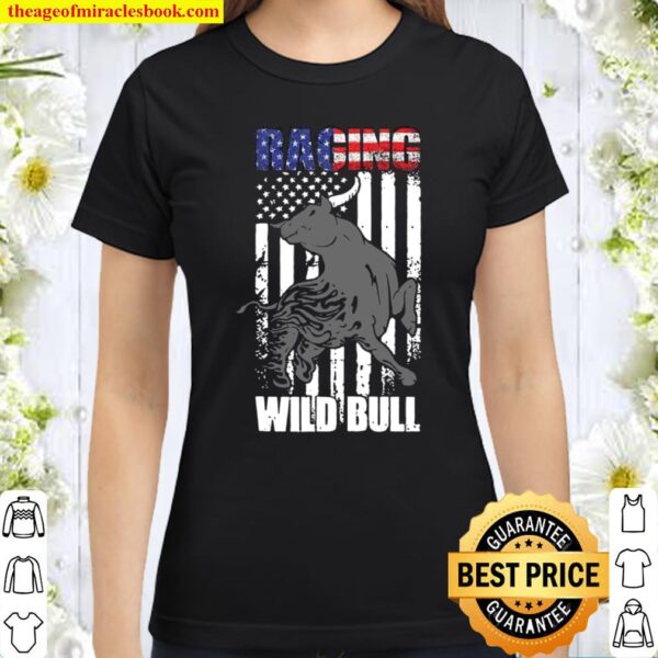 American Flag Bull Rodeo Cowboy Western Country Wild Retro Classic Women T-Shirt