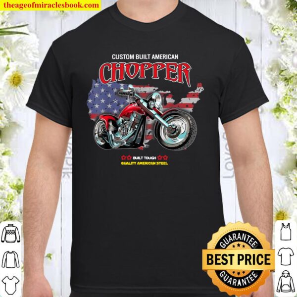 American Red Chopper Motorcycle Custom Built USA Steel Shirt