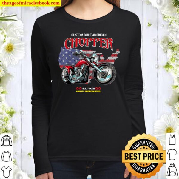 American Red Chopper Motorcycle Custom Built USA Steel Women Long Sleeved