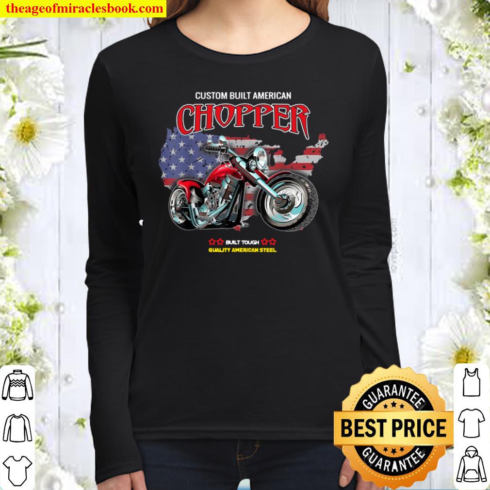 American Red Chopper Motorcycle Custom Built USA Steel Women Long Sleeved