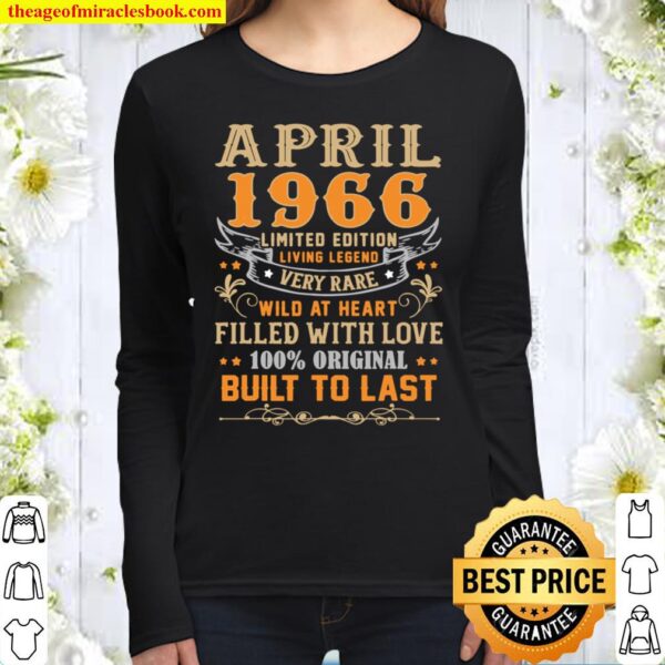 April 1966 Shirt 55 Years Old 55th Birthday Women Long Sleeved