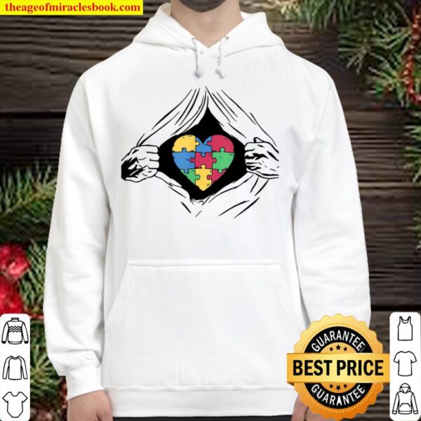 Autism Heart Puzzle Rip Open Reveal Blue Hoodie